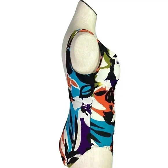 Miraclesuit Womens 14 Tropical Floral Swimsuit White Multicolor Padded Ruched - Picture 3 of 8